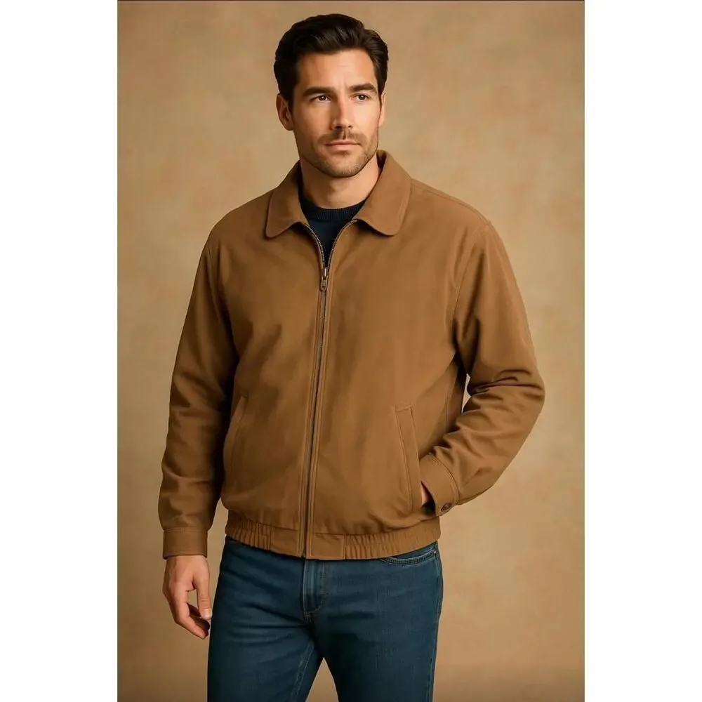 Cutter & Buck Men’s XL Brown Suede Microfiber Bomber Jacket Zip Up Classic - Picture 1 of 5